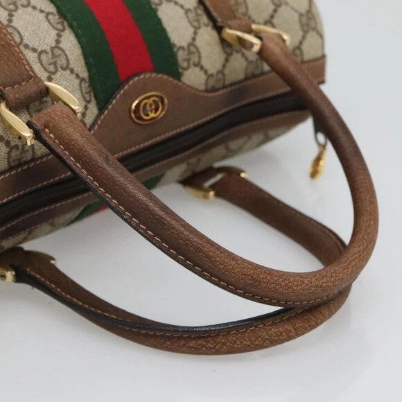GUCCI GG Supreme Web Sherry Line Boston Bag PVC Red Green beige Auth 120065 - Picture 8 of 16